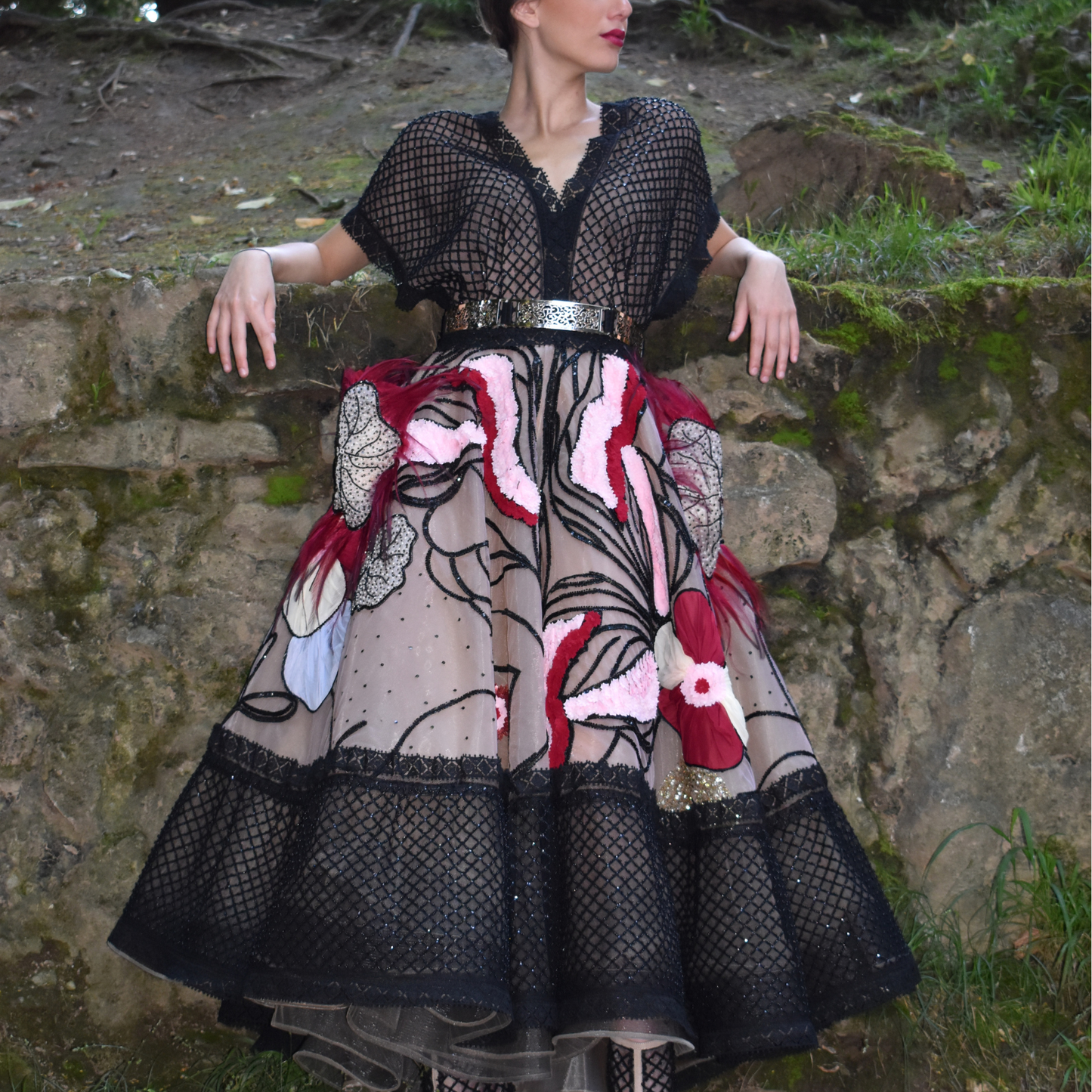 Abstract Embroidered Couture Dress