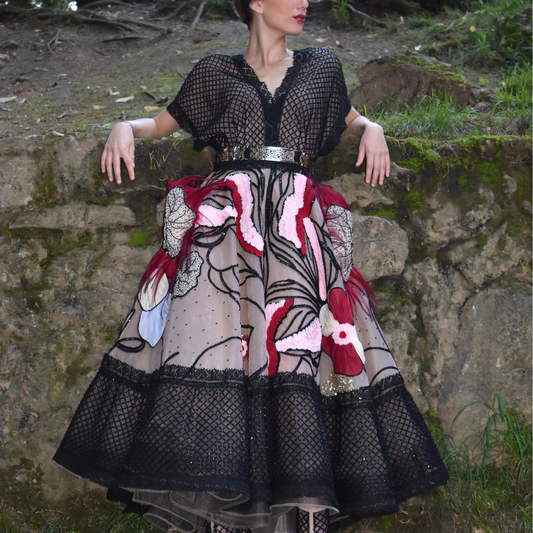 Abstract Embroidered Couture Dress
