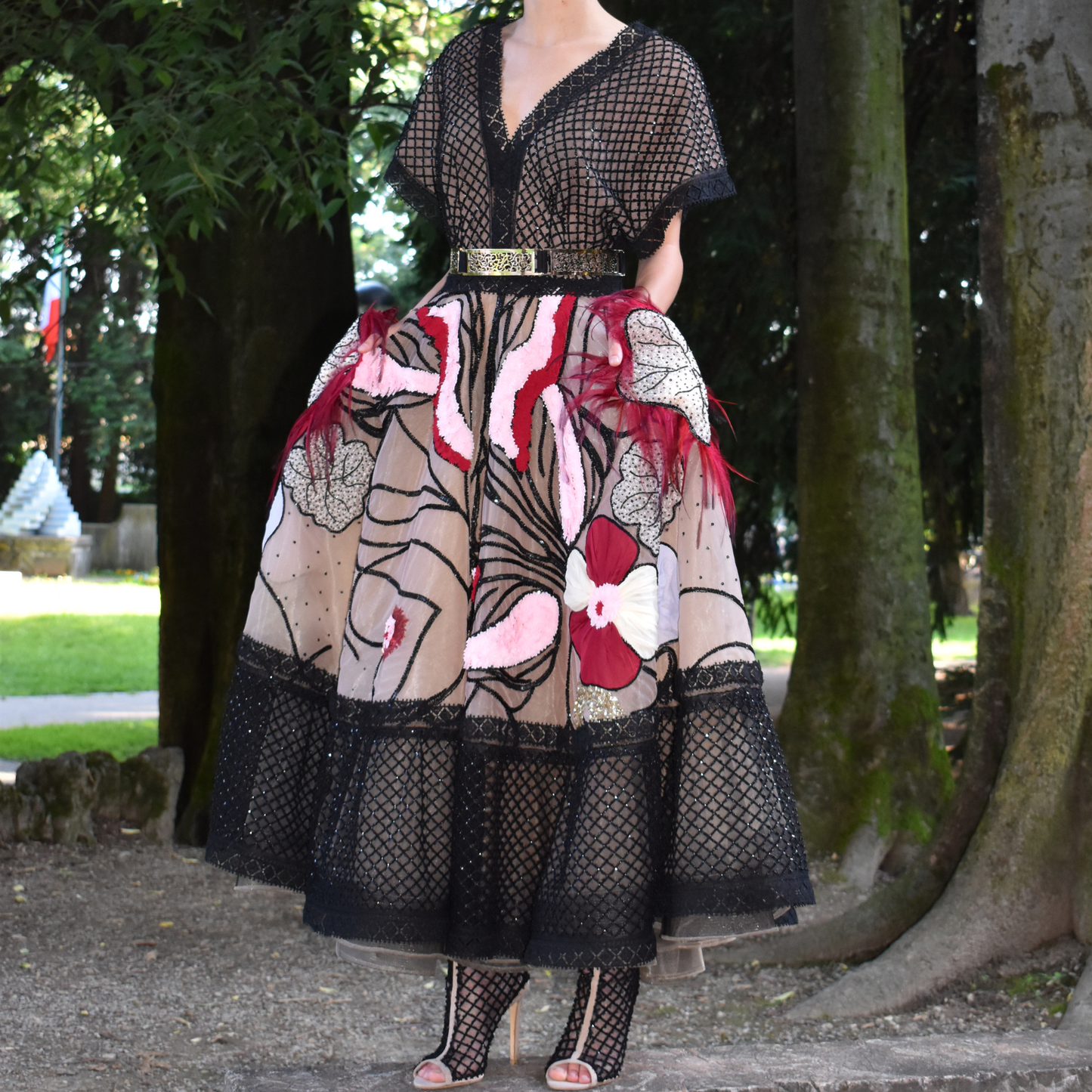 Abstract Embroidered Couture Dress